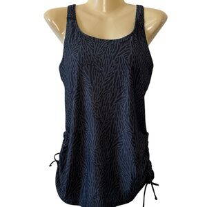 Ella Mae Maya Modest Tankini Swim Top Black and Gray Ruched Sleeveless